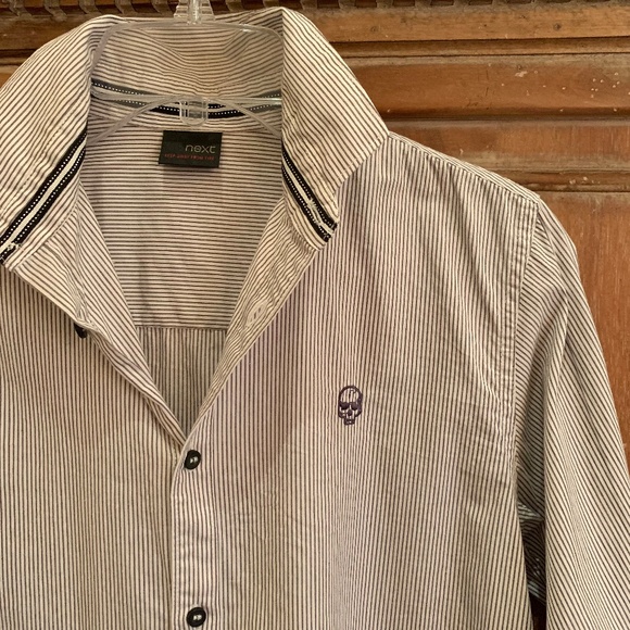 NEXT UK Boys Striped Cotton Button Up Shirt With Tie Size 13 YRS - Picture 9 of 15